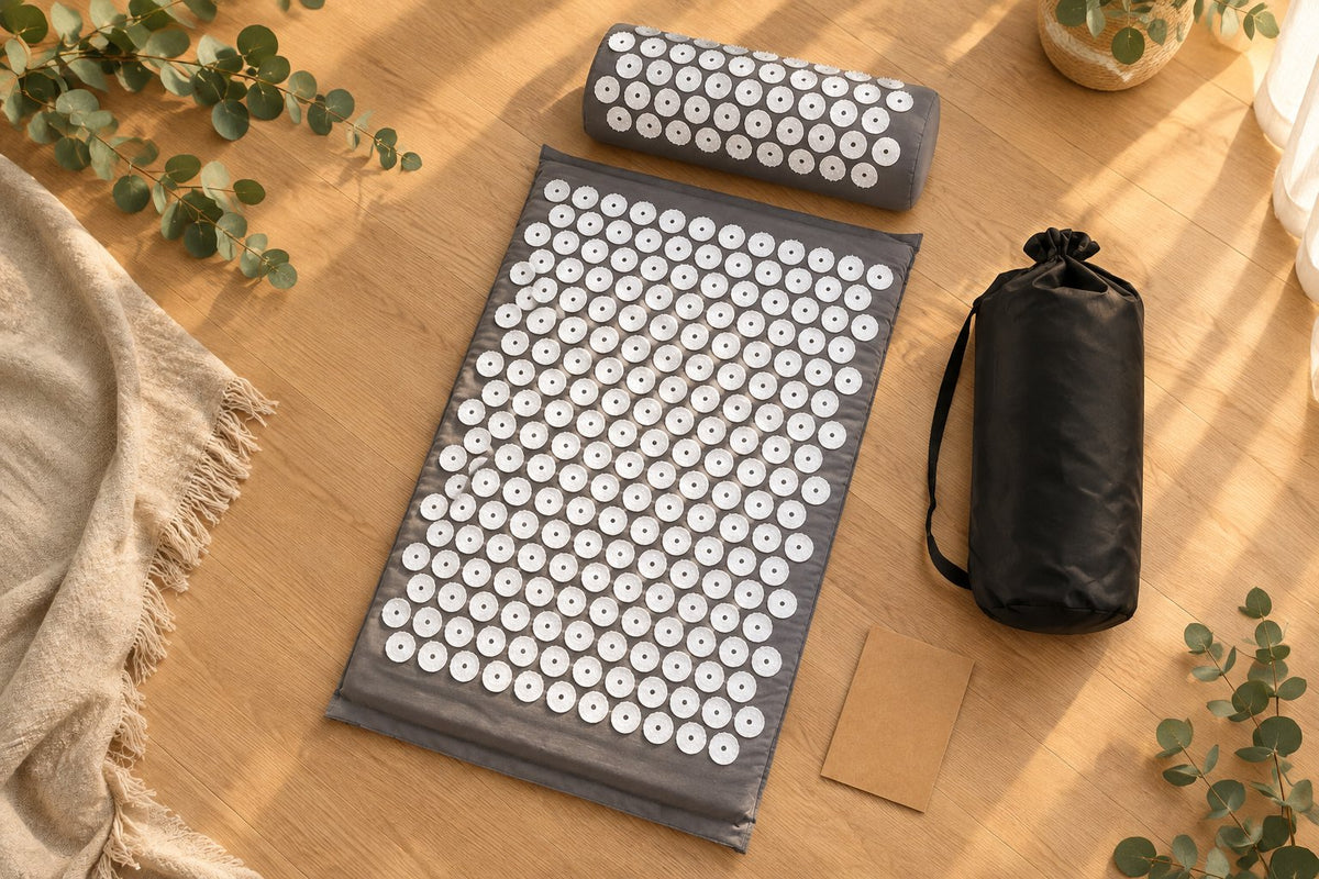Tapis d'acupression Galet et son coussin vus de dessus
